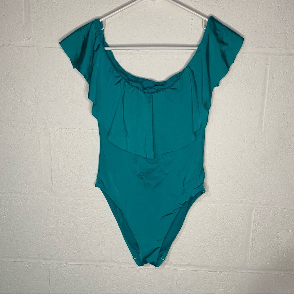 Trina Turk Womens Turquoise Ruffle Off The Shoulder Beach One Piece Swim Suit 8
